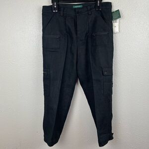 NWT Lauren Ralph Lauren Sevilla Black Linen Cropped Pants Size 10